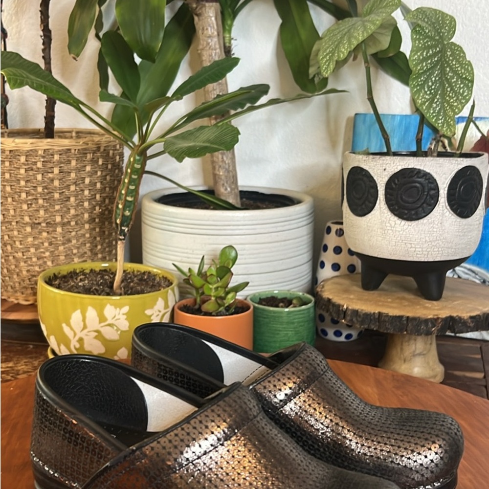 Dansko Black and Brown Textured Clogs